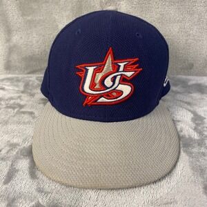 New Era 59FIFTY USA Baseball Fitted Cap Hat Kids 6 7/8 Gray Bill Navy Blue
